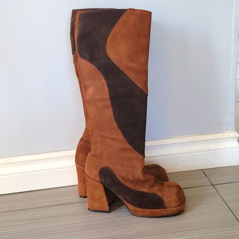 Retro New Platform Suede boots Brown Size 9.5